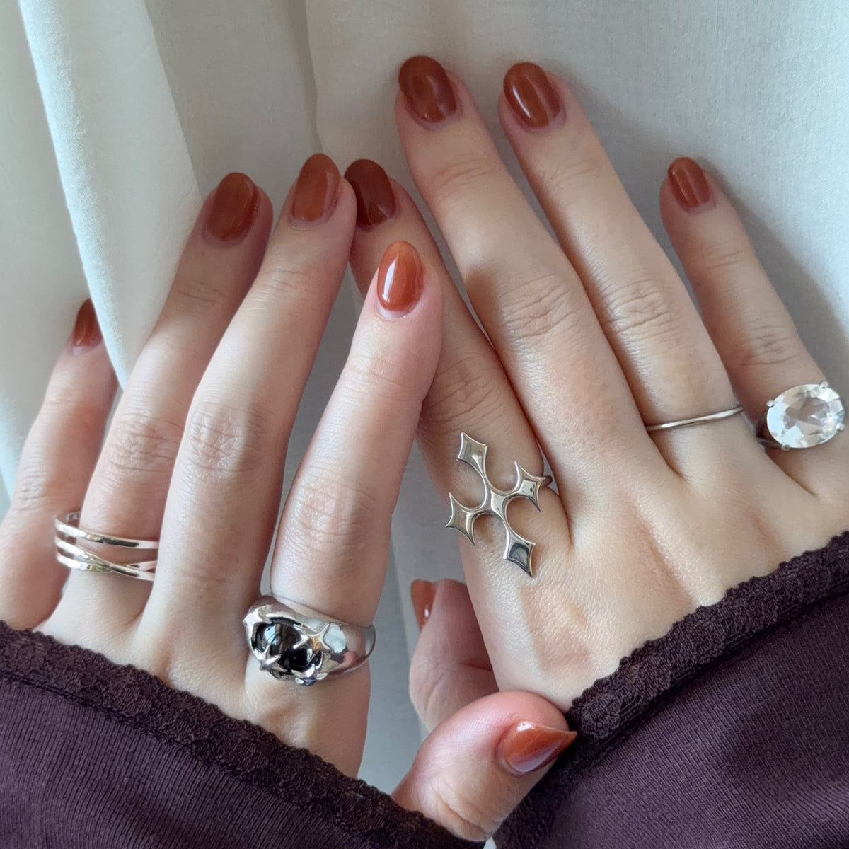 [ silver ] diamond cross ring