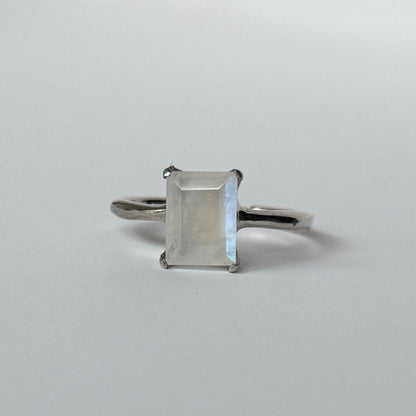 [ moon stone ] rectangle faceted cut silver