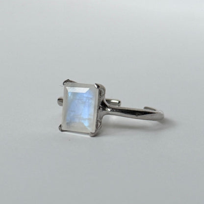 [ moon stone ] rectangle faceted cut silver