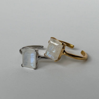 [ moon stone ] rectangle faceted cut silver