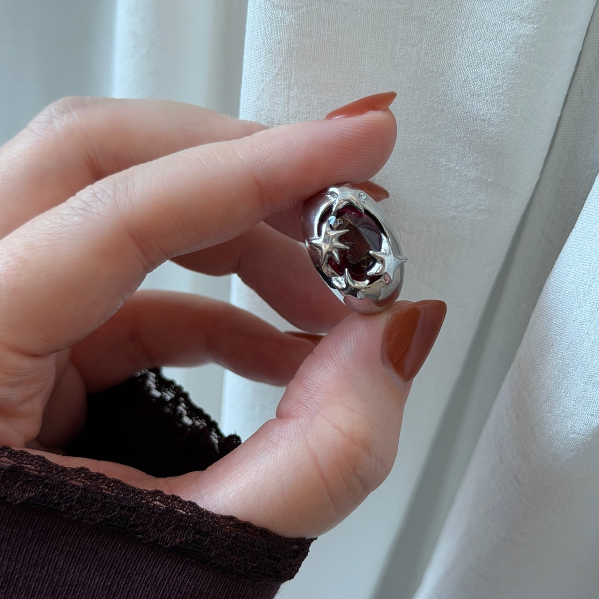 [ red garnet ] twinkle ring silver