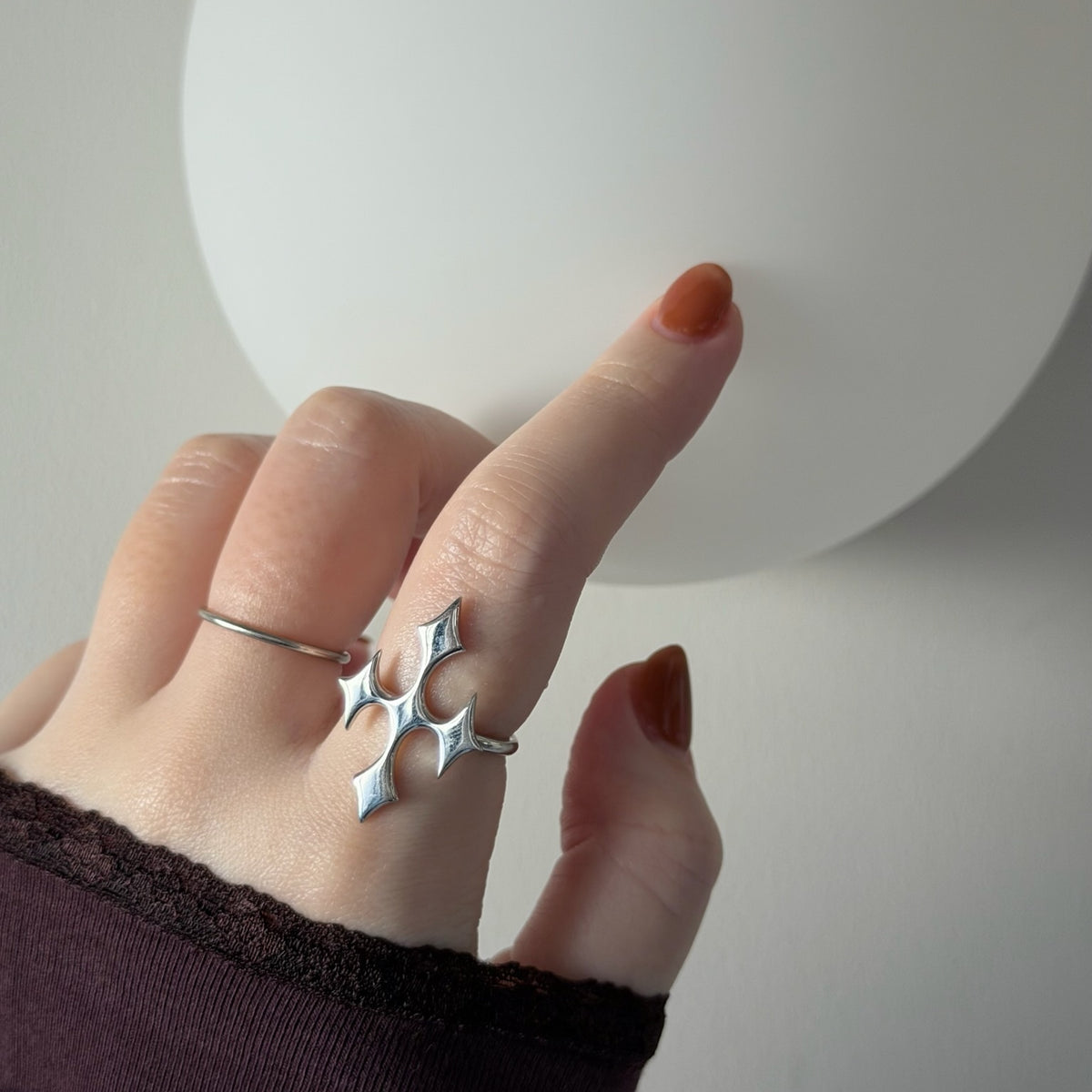 [ silver ] diamond cross ring
