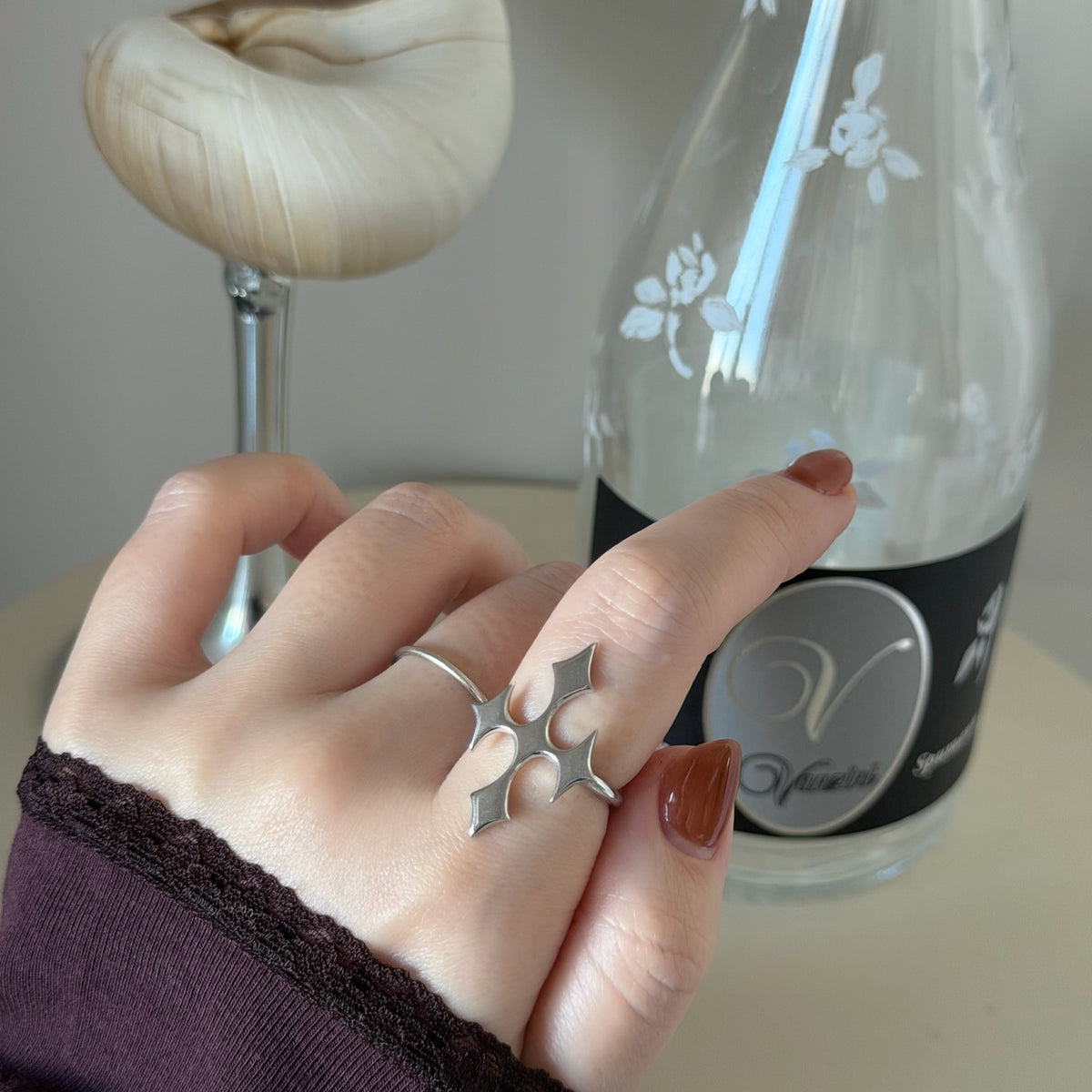 [ silver ] diamond cross ring
