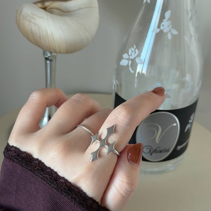 [ silver ] diamond cross ring