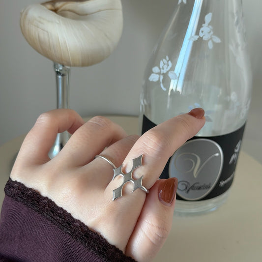 [ silver ] diamond cross ring