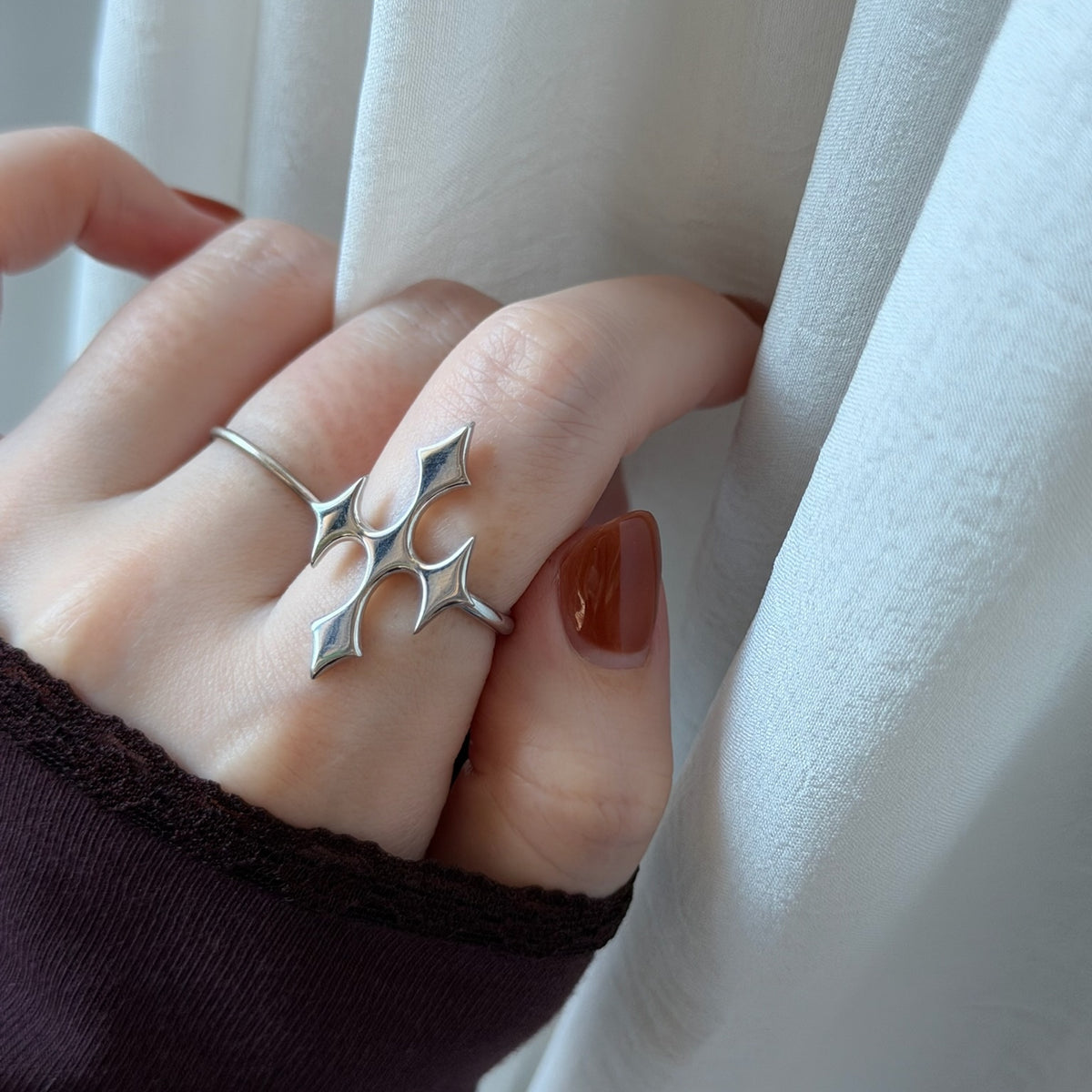 [ silver ] diamond cross ring