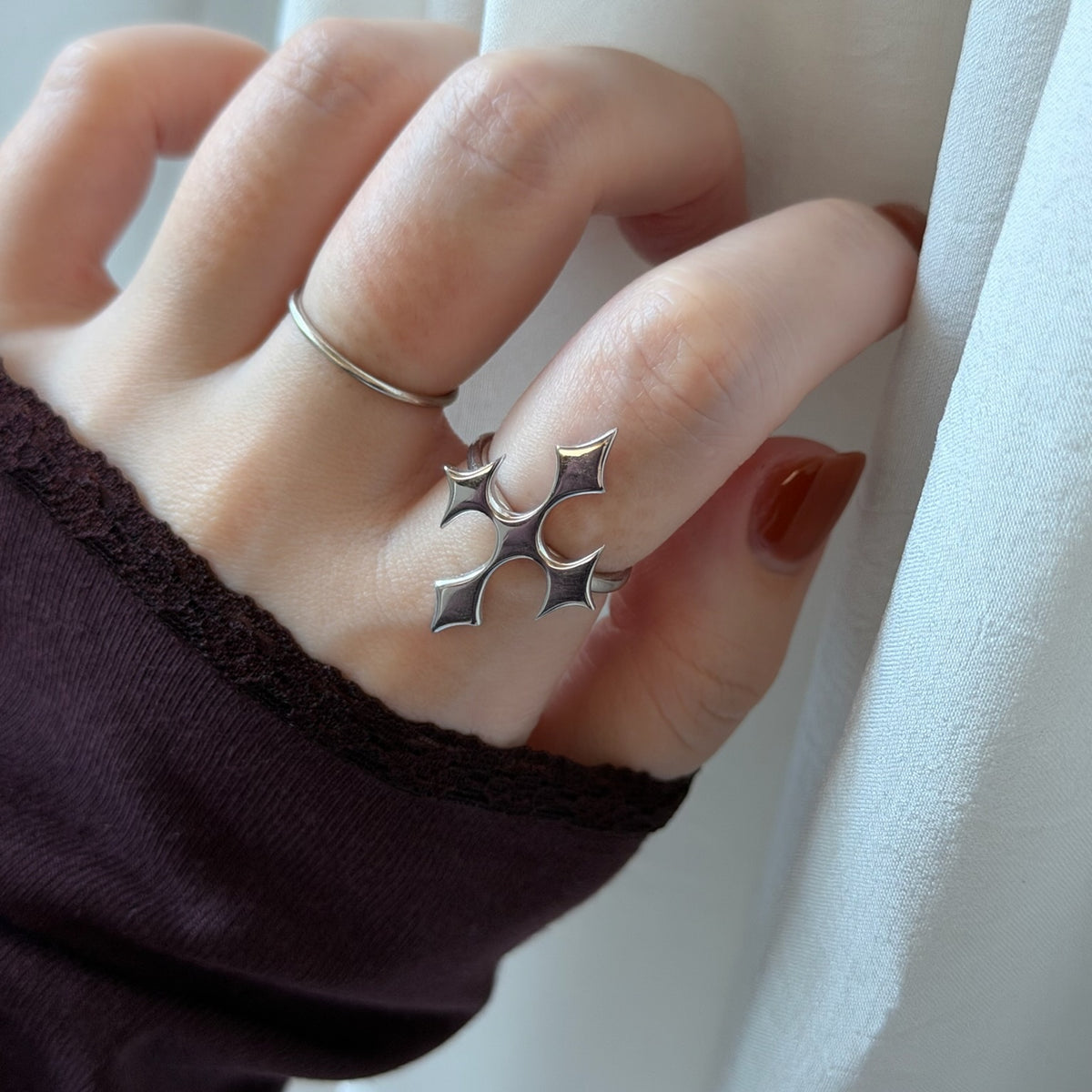 [ silver ] diamond cross ring