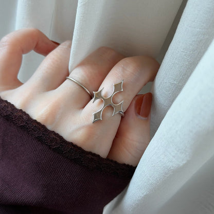[ silver ] diamond cross ring
