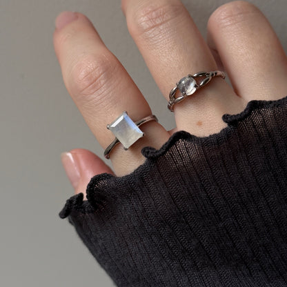 [ moon stone ] rectangle faceted cut silver
