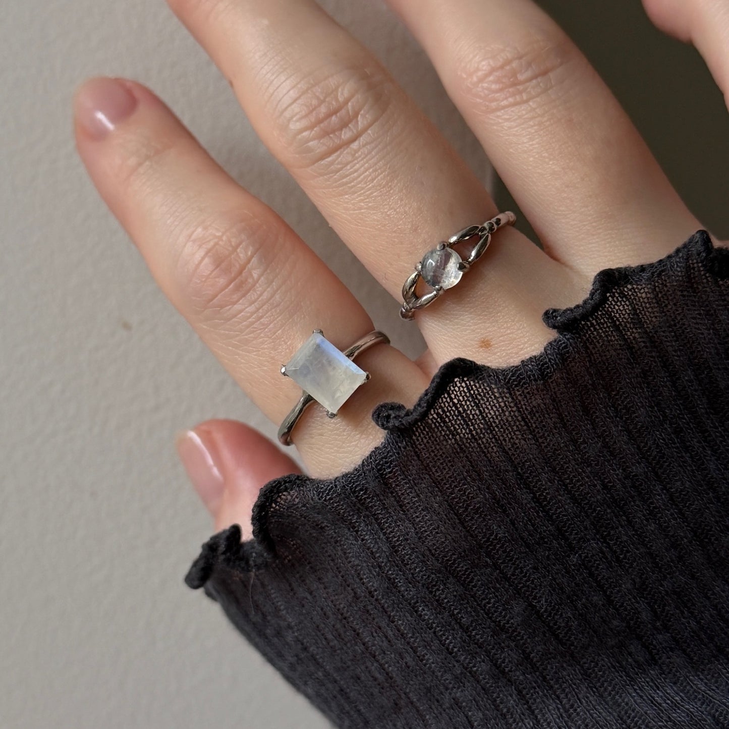 [ moon stone ] rectangle faceted cut silver
