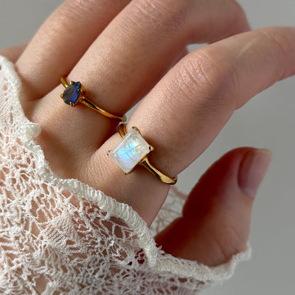 [ moon stone ] rectangle faceted cut gold