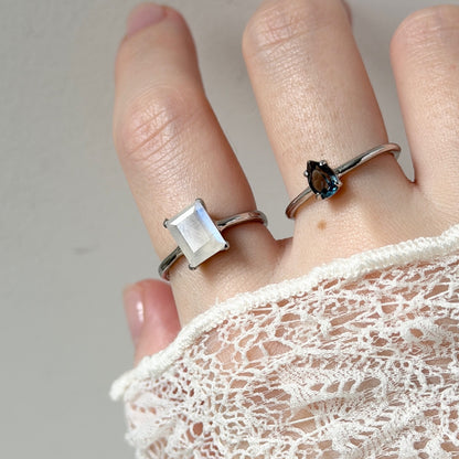 [ moon stone ] rectangle faceted cut silver
