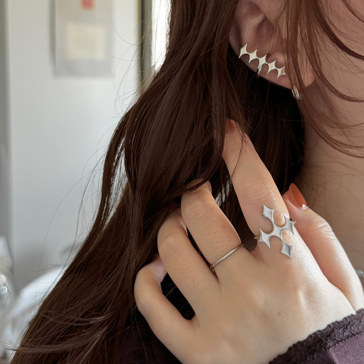 [ silver ] diamond line earcuff