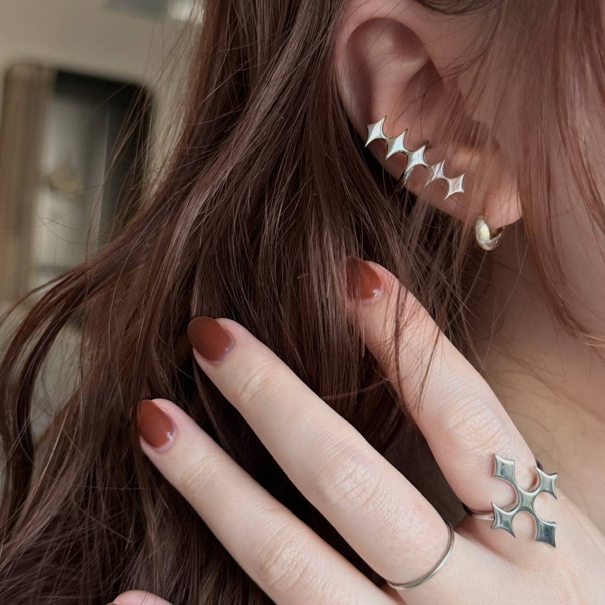 [ silver ] diamond line earcuff
