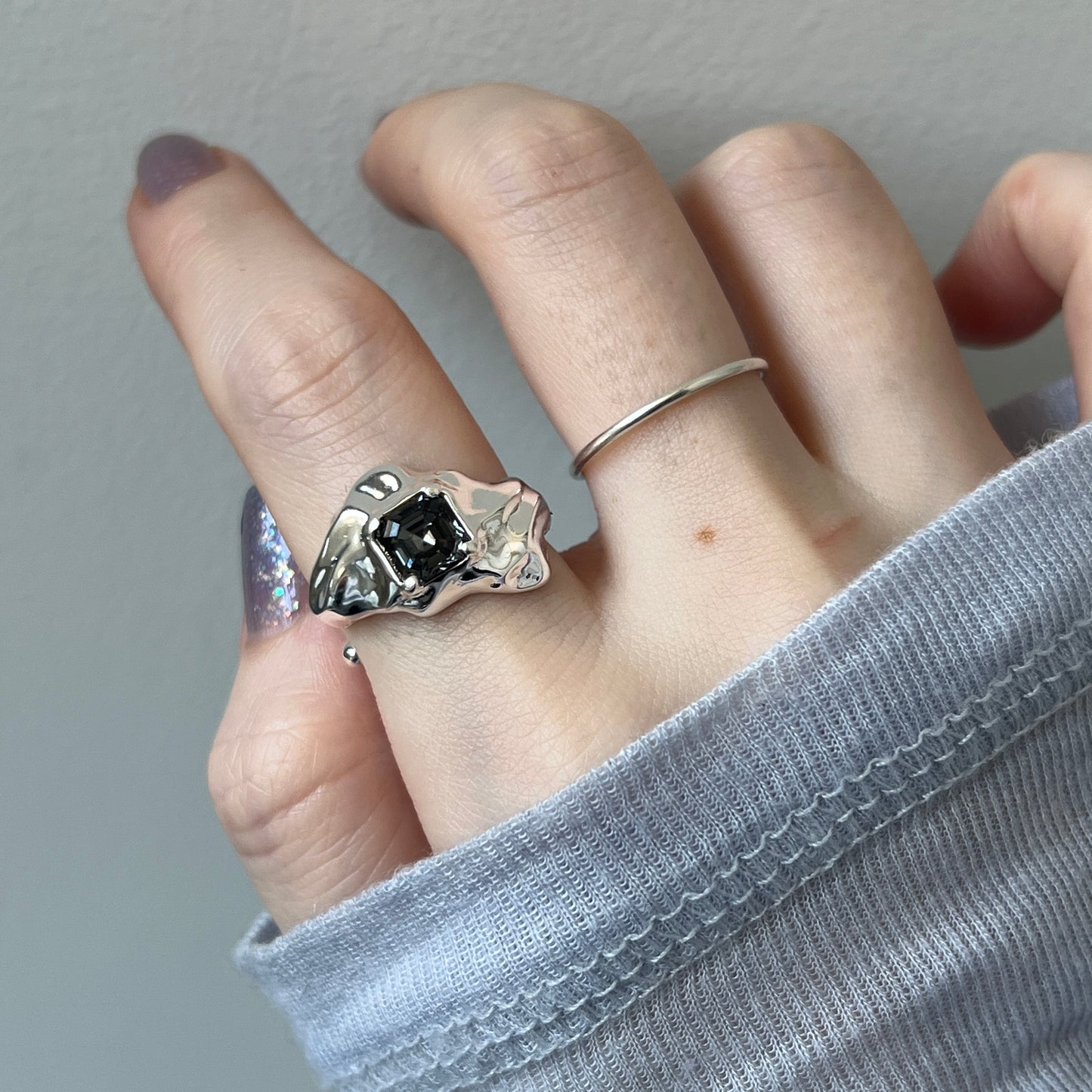 [ crystal night ]  melt ring  silver  [ free size ]