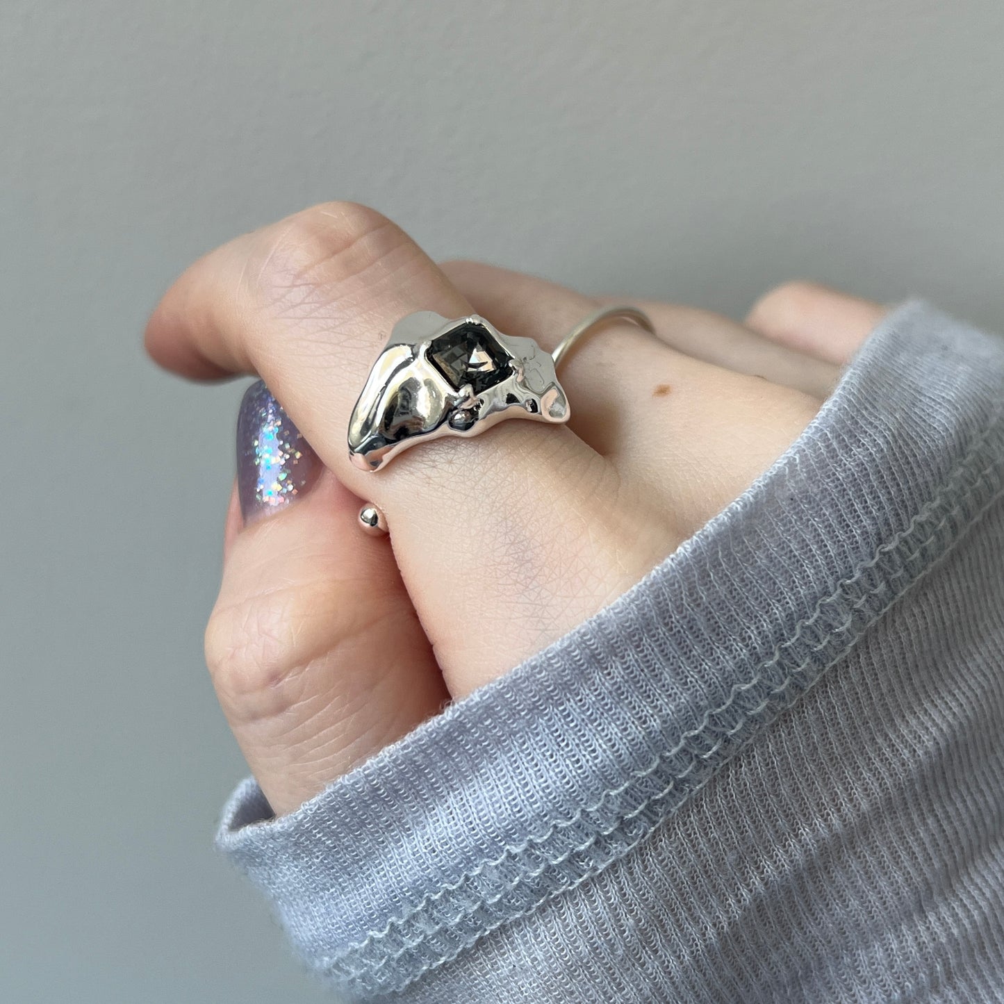 [ crystal night ]  melt ring  silver  [ free size ]