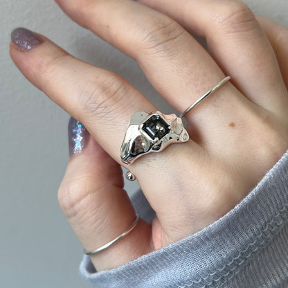 [ crystal night ]  melt ring  silver  [ free size ]