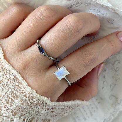 [ moon stone ] rectangle faceted cut silver