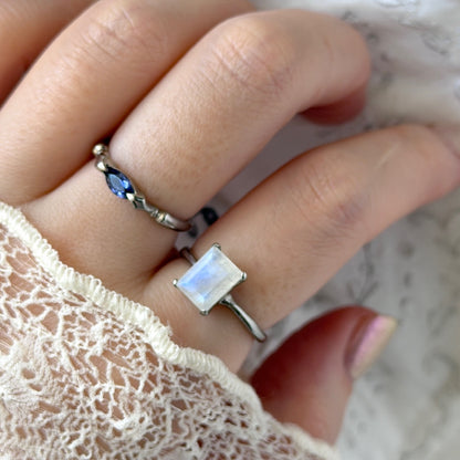 [ moon stone ] rectangle faceted cut silver