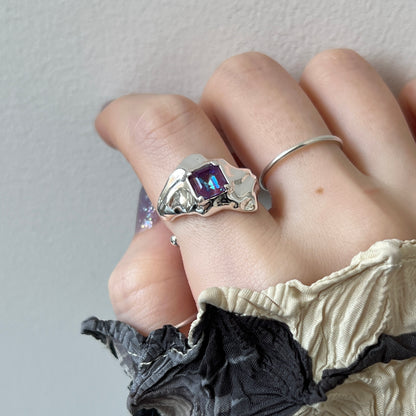 [ burgundy ]  melt ring  silver