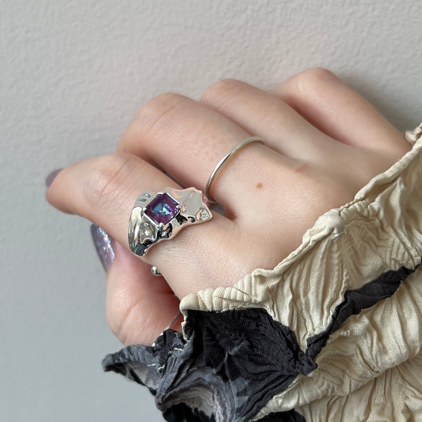 [ burgundy ]  melt ring  silver