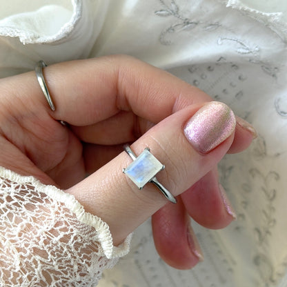 [ moon stone ] rectangle faceted cut silver