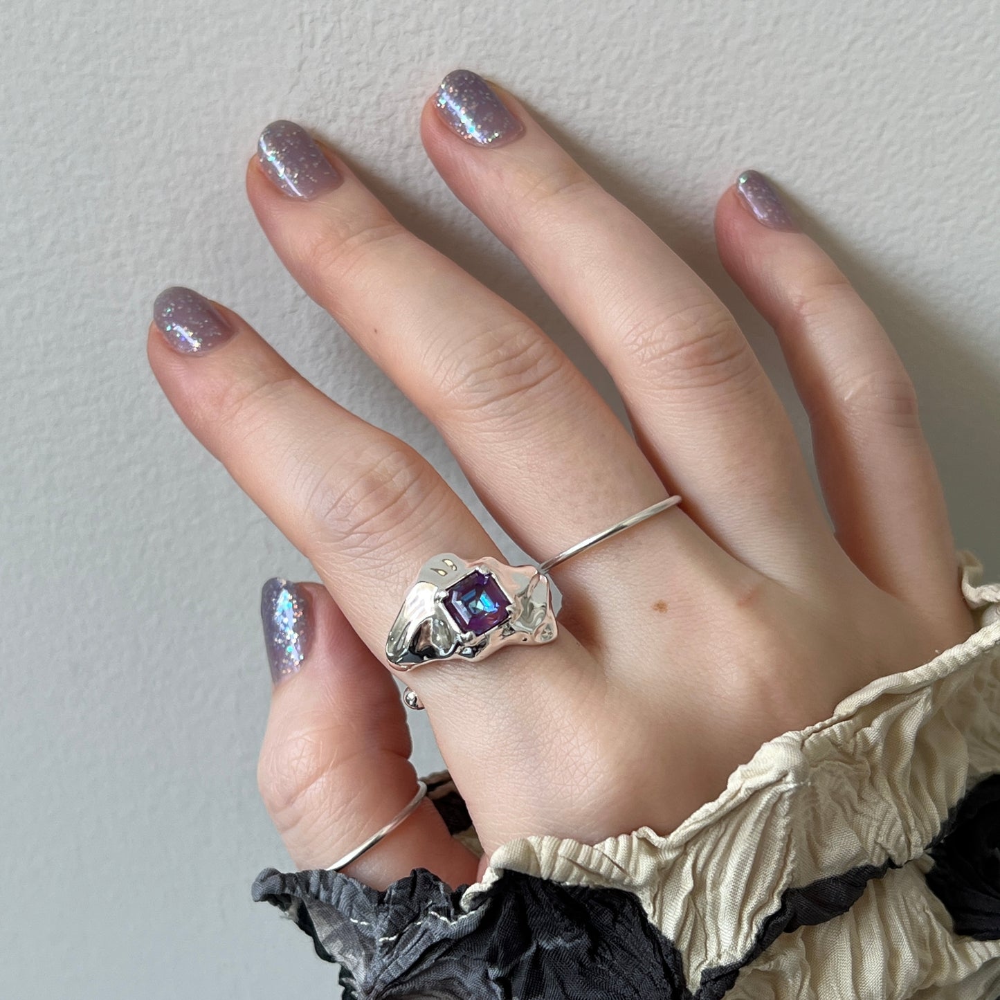 [ burgundy ]  melt ring  silver