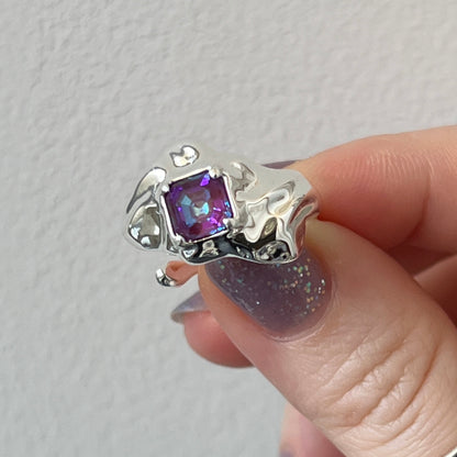 [ burgundy ]  melt ring  silver