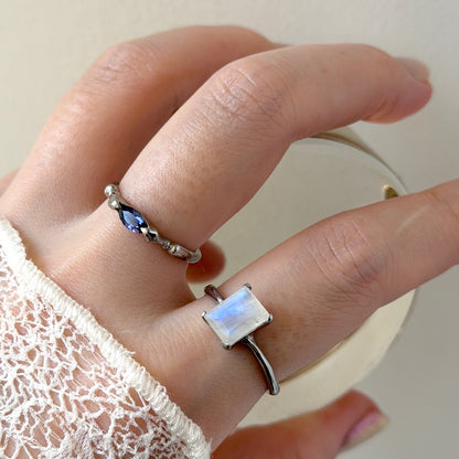 [ moon stone ] rectangle faceted cut silver