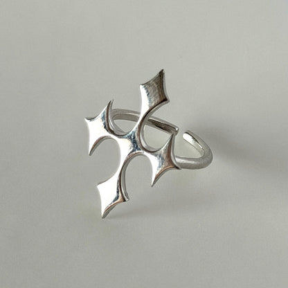 [ silver ] diamond cross ring