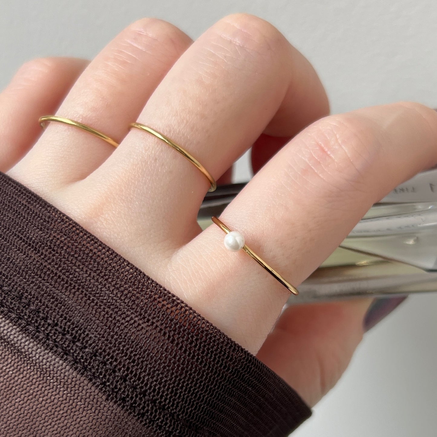 [ gold ] mini pearl ring [ free size ]