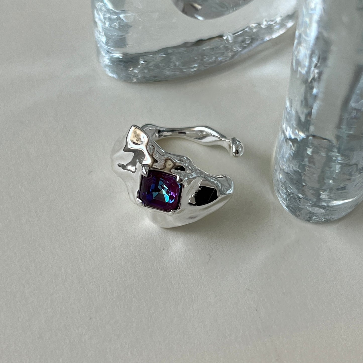 [ burgundy ]  melt ring  silver