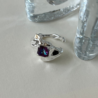 [ burgundy ]  melt ring  silver