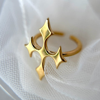 [ gold ] diamond cross ring