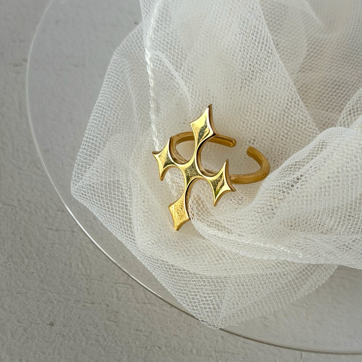 [ gold ] diamond cross ring
