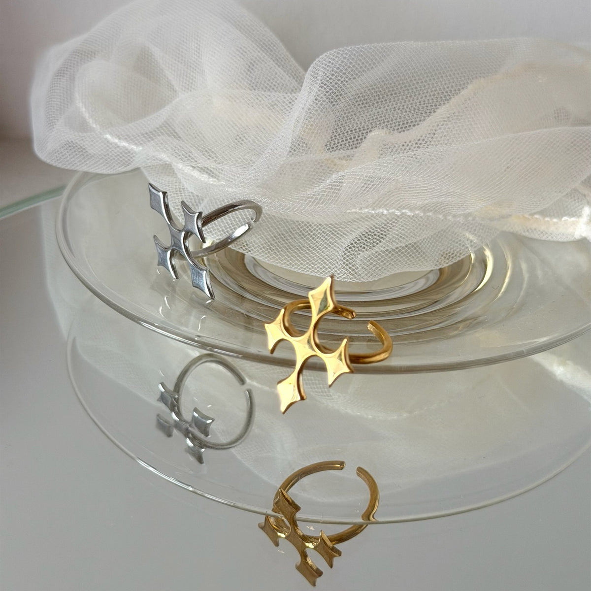 [ silver ] diamond cross ring
