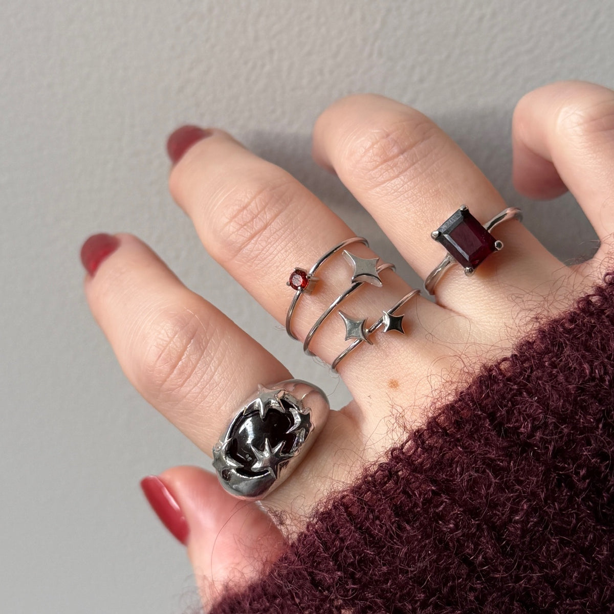 [ red garnet ] twinkle ring silver