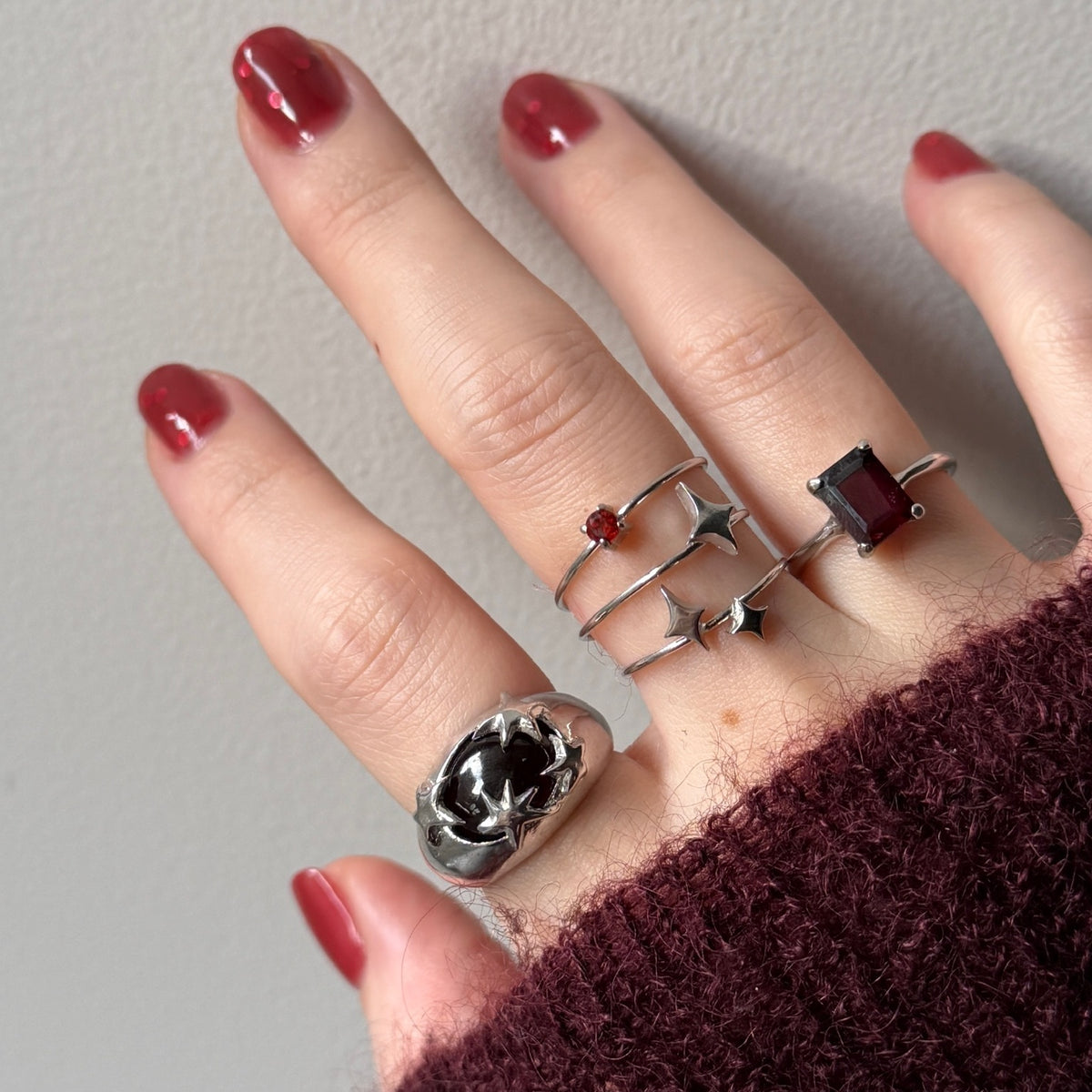 [ red garnet ] twinkle ring silver