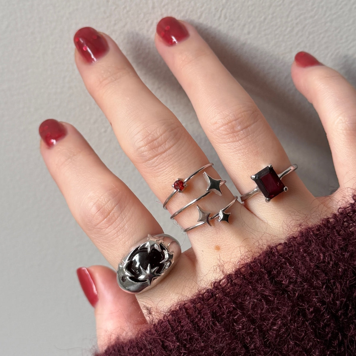 [ red garnet ] twinkle ring silver