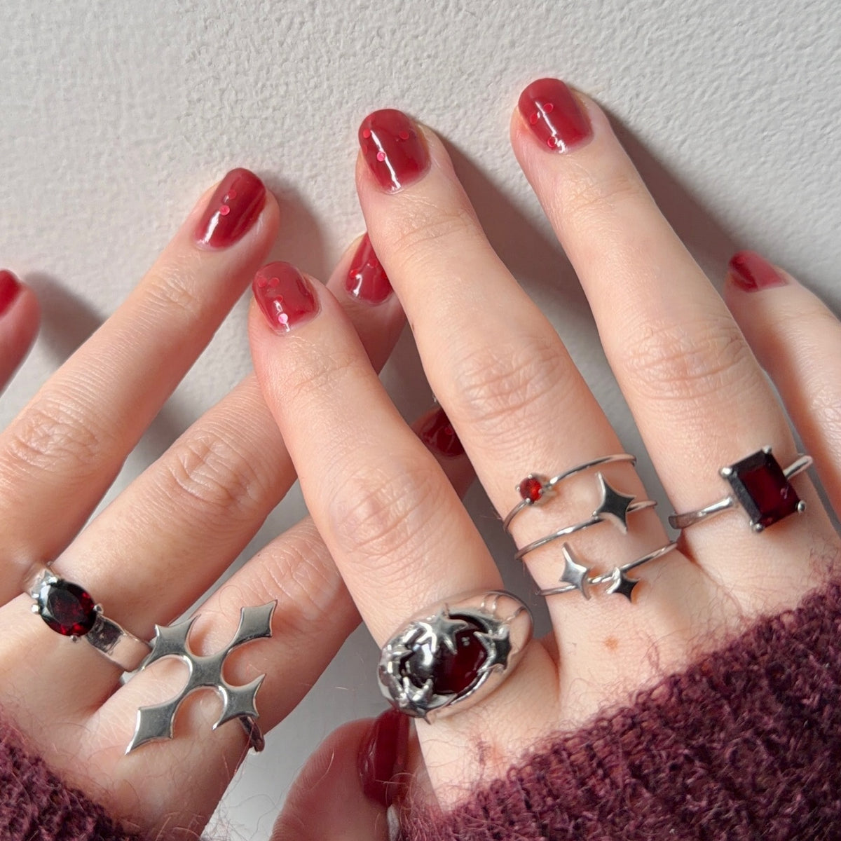 [ red garnet ] twinkle ring silver