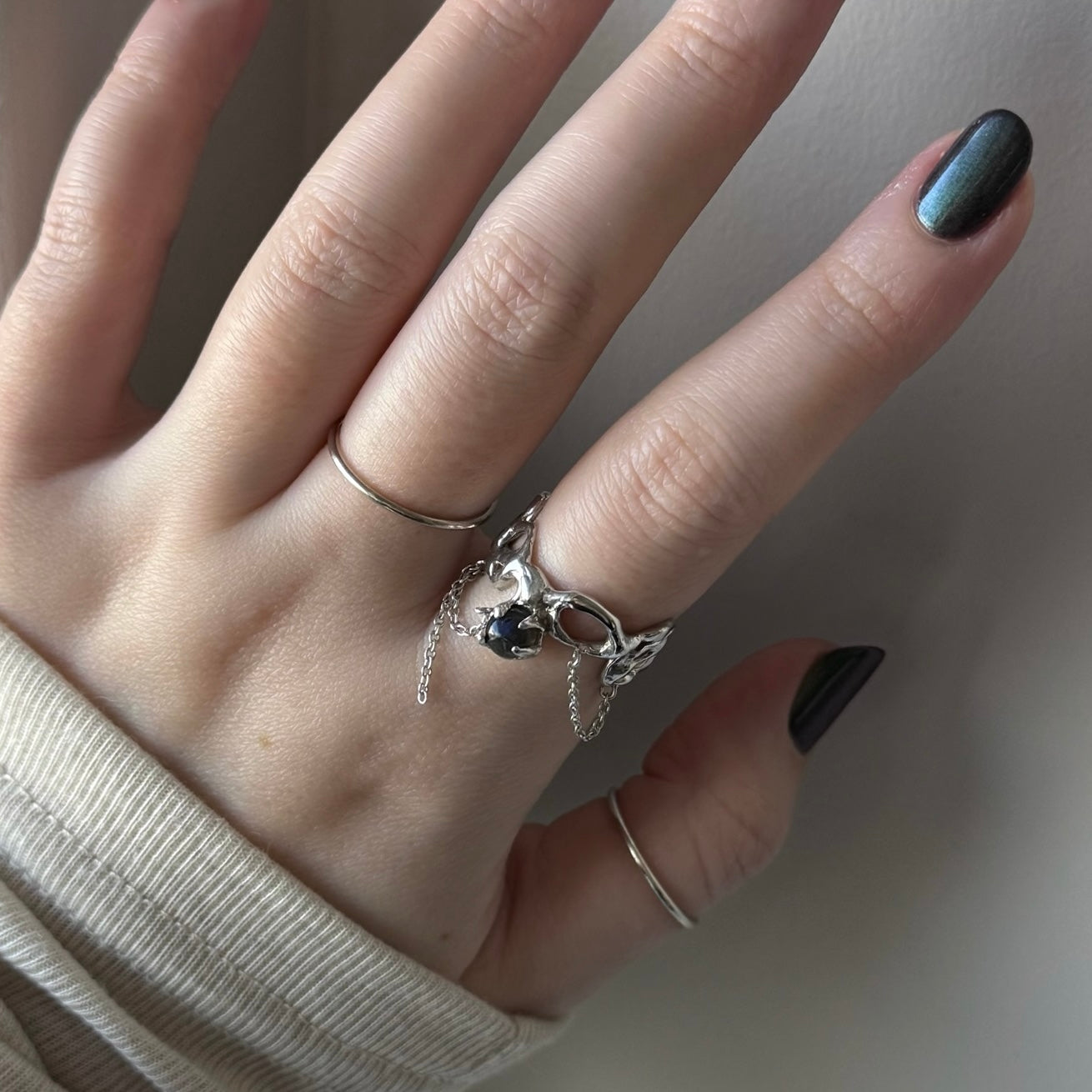 [ labradorite ] nuanced mesh silver [ free size ]