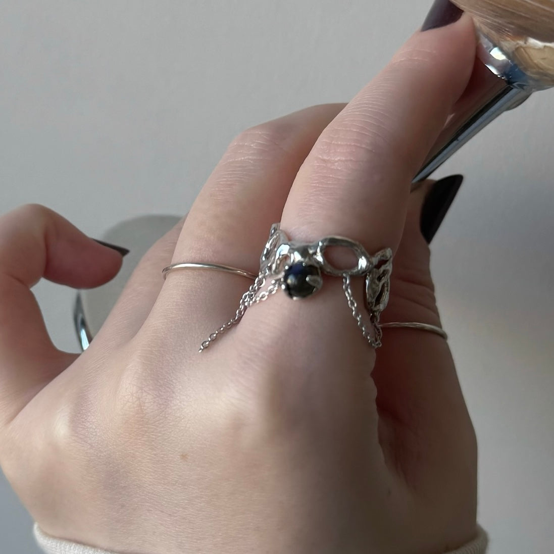 [ labradorite ] nuanced mesh silver [ free size ]