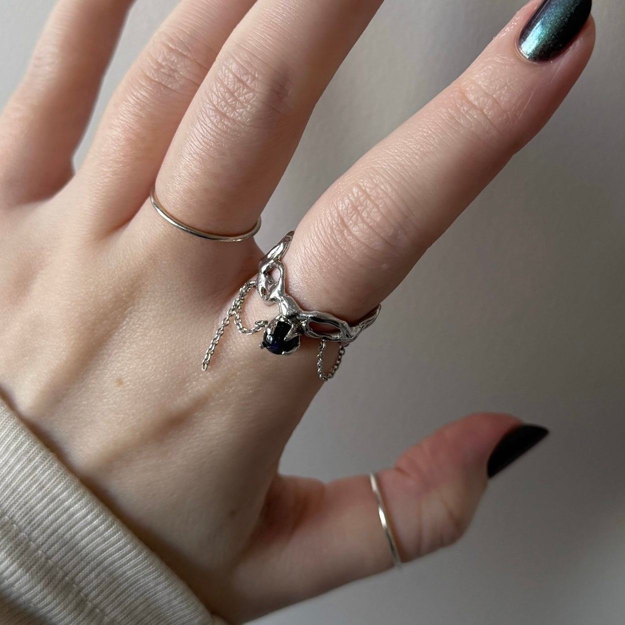 [ labradorite ] nuanced mesh silver [ free size ]