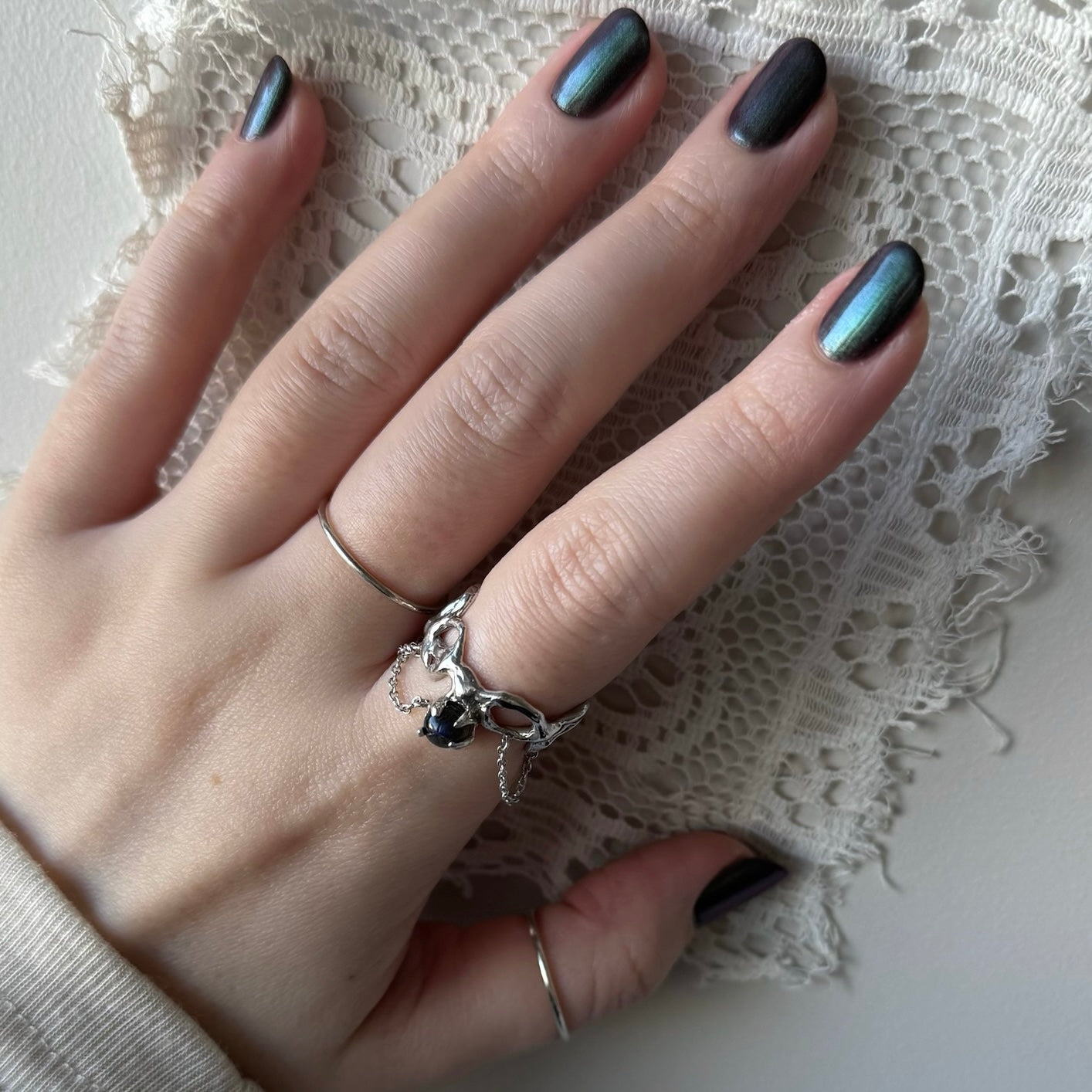 [ labradorite ] nuanced mesh silver [ free size ]