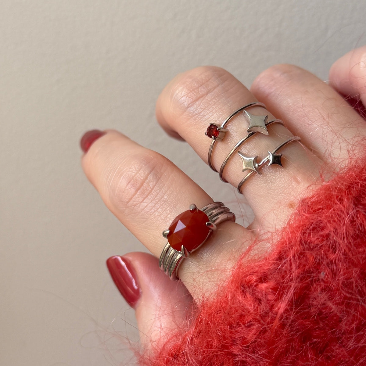 [ red agate ] trois silver