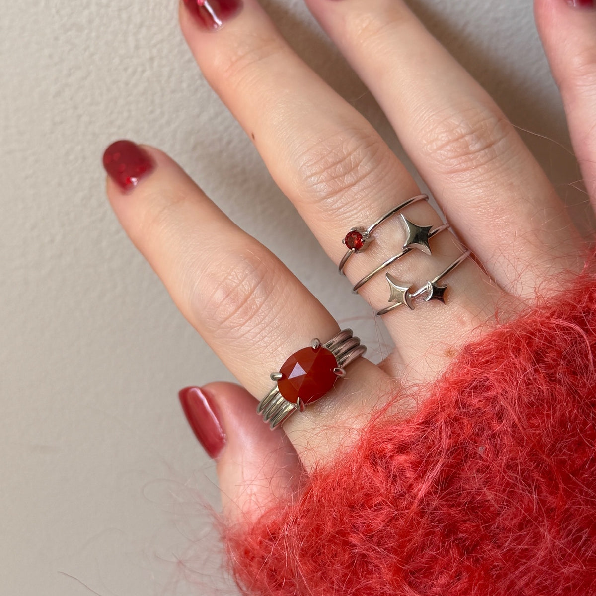 [ red agate ] trois silver