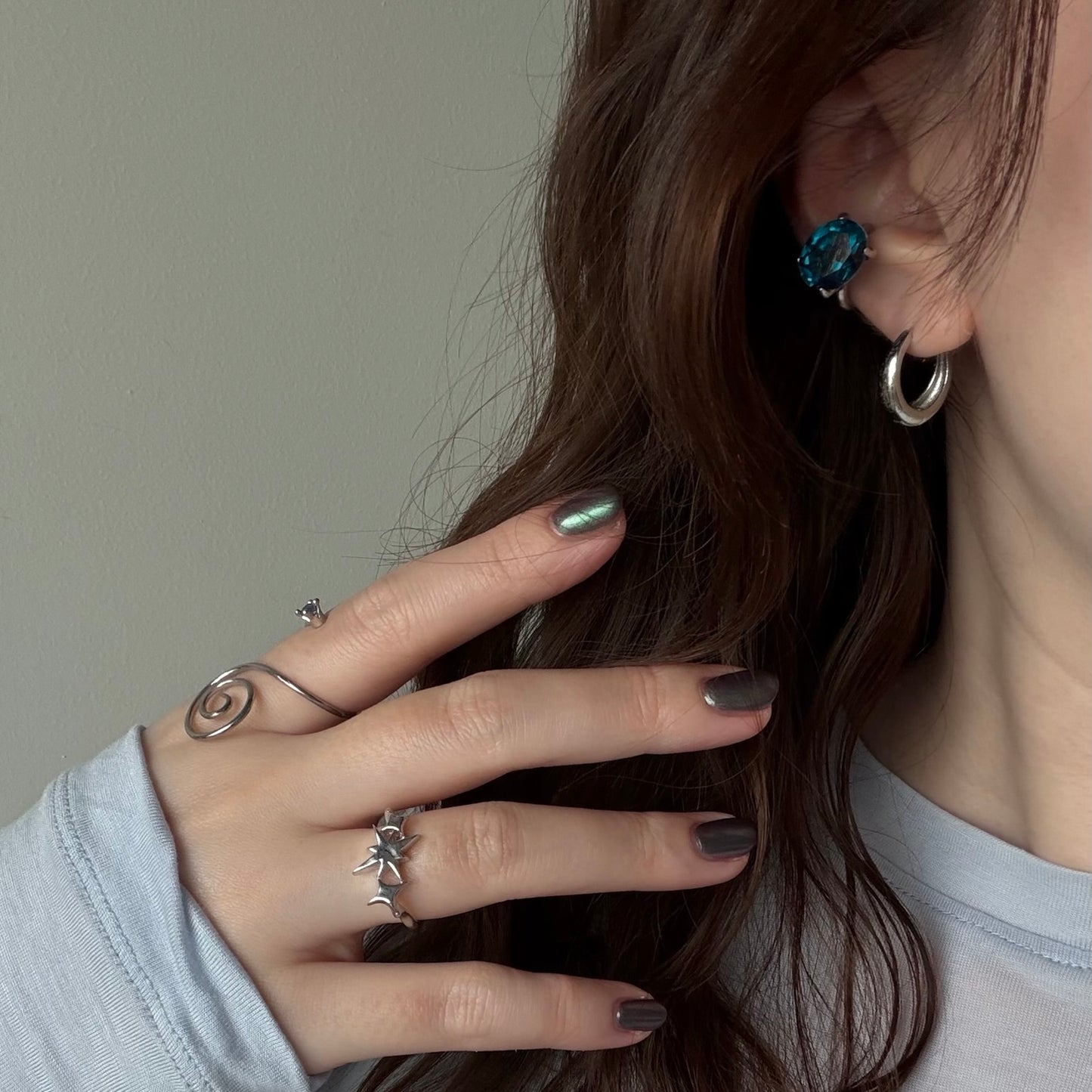 [ indigo quartz ] GEM ear cuff silver