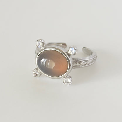 [ gray onyx ] oval petit silver