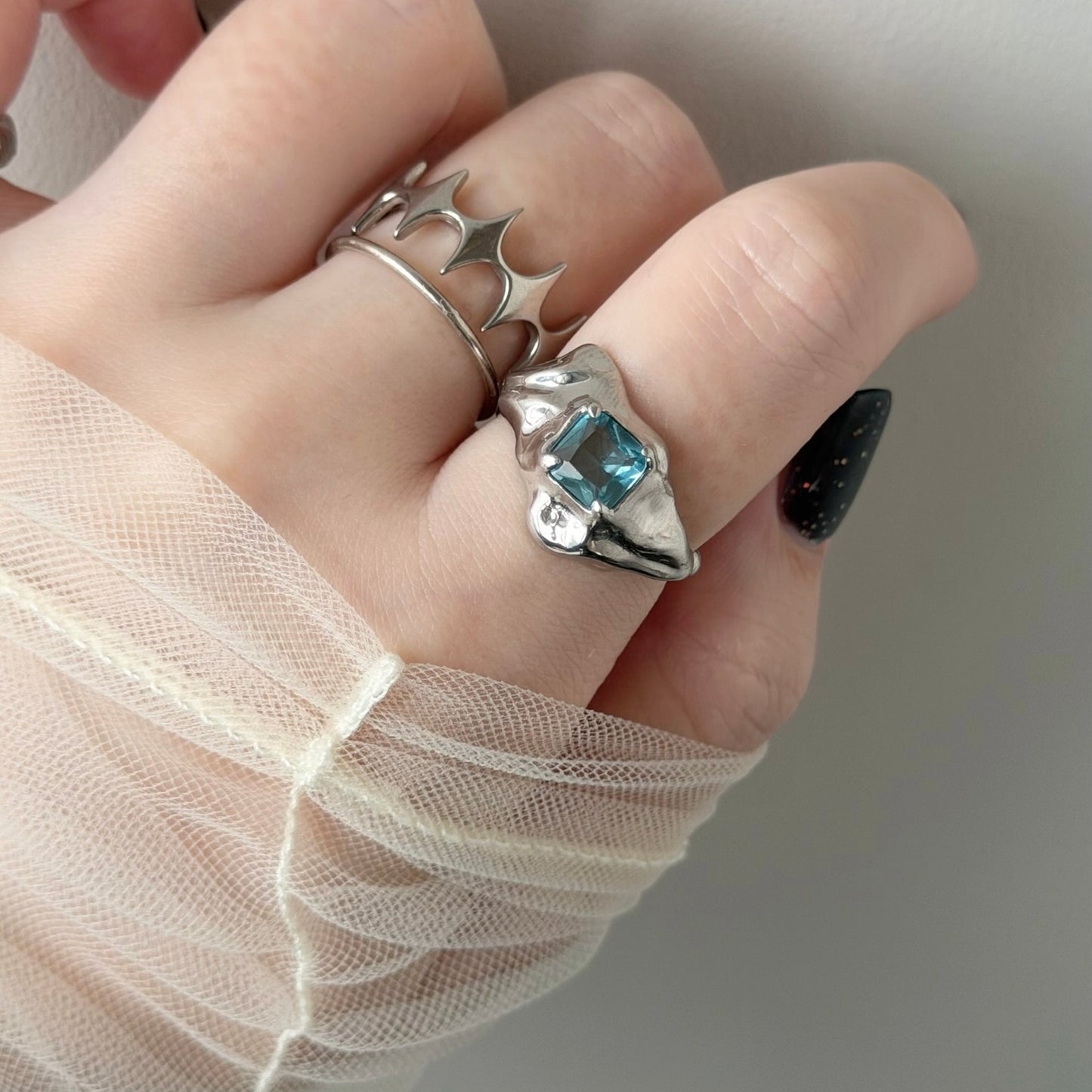 [ sky blue ]  melt ring  silver