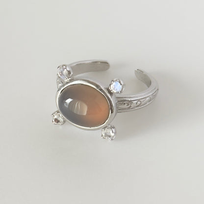 [ gray onyx ] oval petit silver